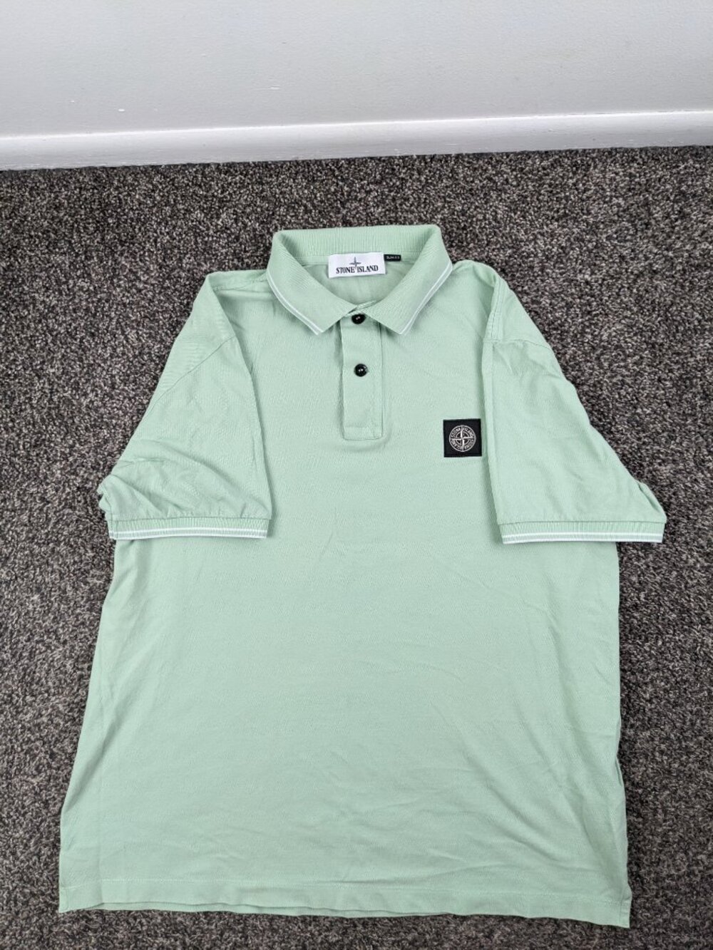 Stone Island Polo Shirt Mens XL Green Slim Fit Compass Patch Cotton Stretch